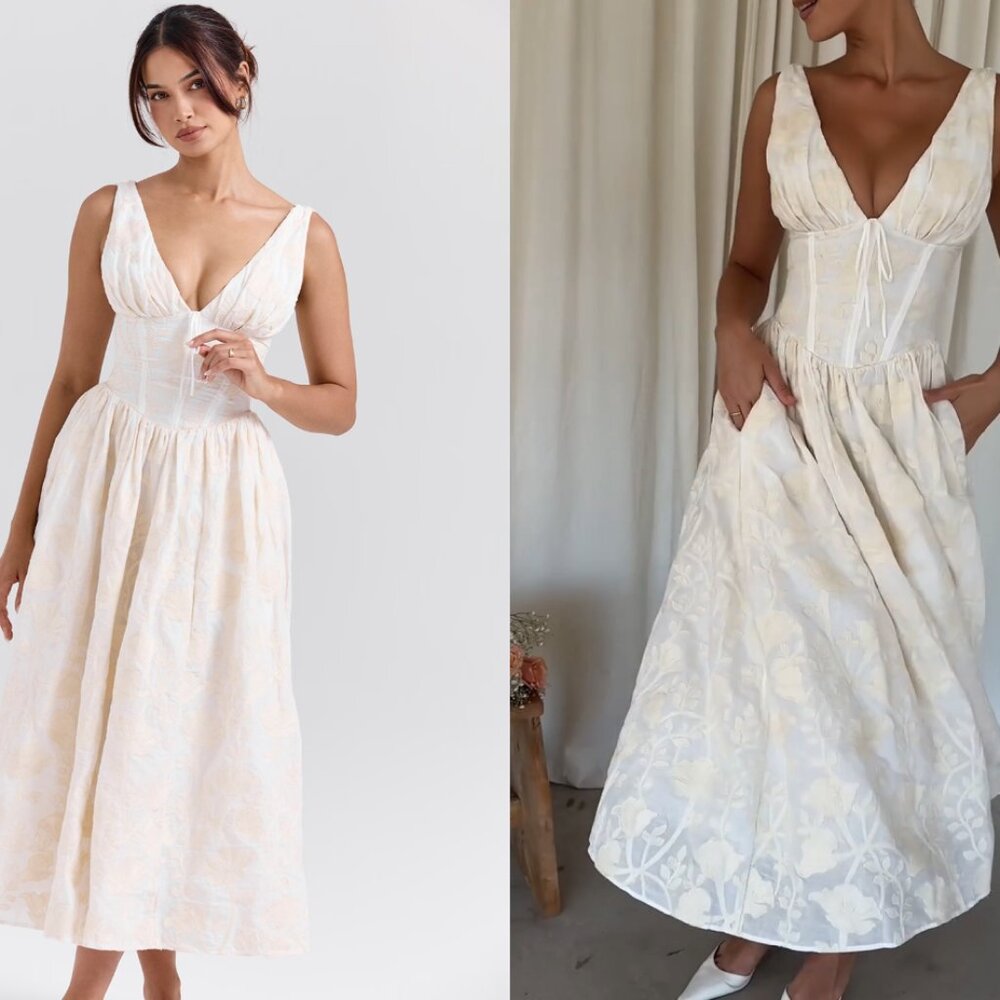 House of CB 'Emmelina' Vintage Ivory Floral Embroidered Corset Sundress NWOT - Picture 3 of 9